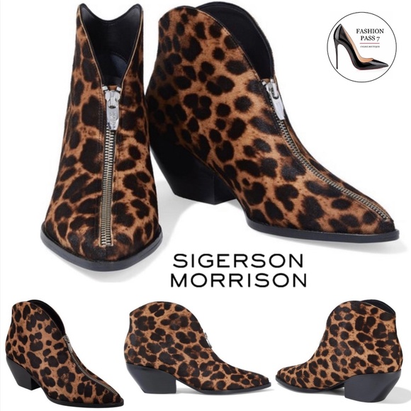 SIGERSON MORRISON Hamish leopard print calf hair ankle boot fashion booties 37.5 - Picture 1 of 9